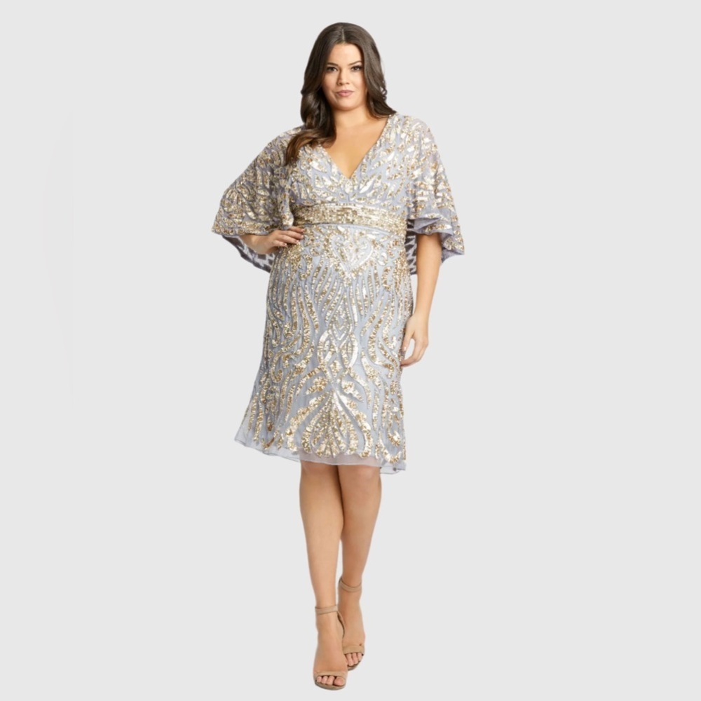 MAC DUGGAL 5191 NWT Embellished Cape Sleeve Cocktail Dress (Plus)